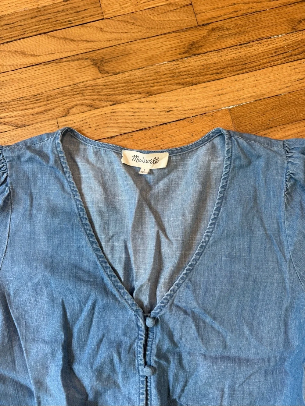 Madewell Blue V-Neck Peplum Button Front Top